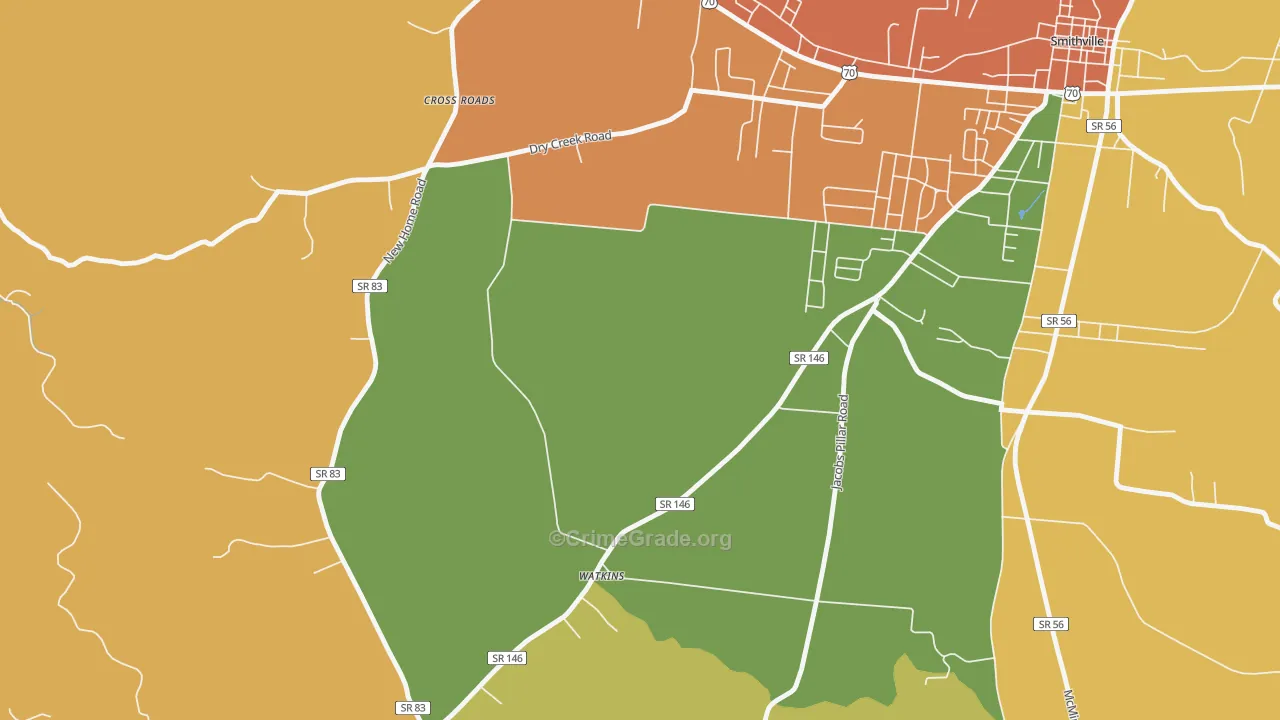 Watkins, TN Map of Burglary Rates