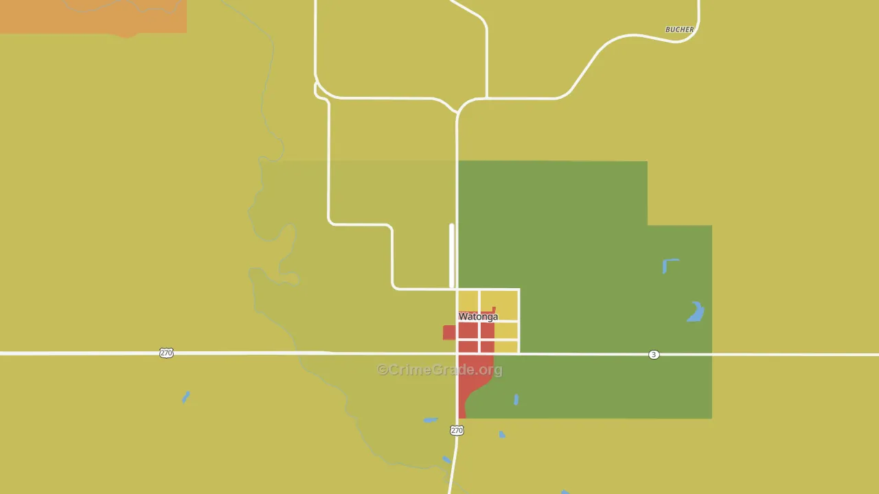 Watonga, OK Map of Burglary Rates