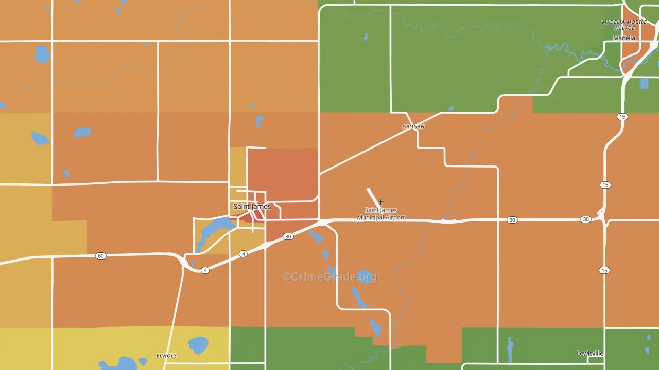 Watonwan County, MN Map of Burglary Rates