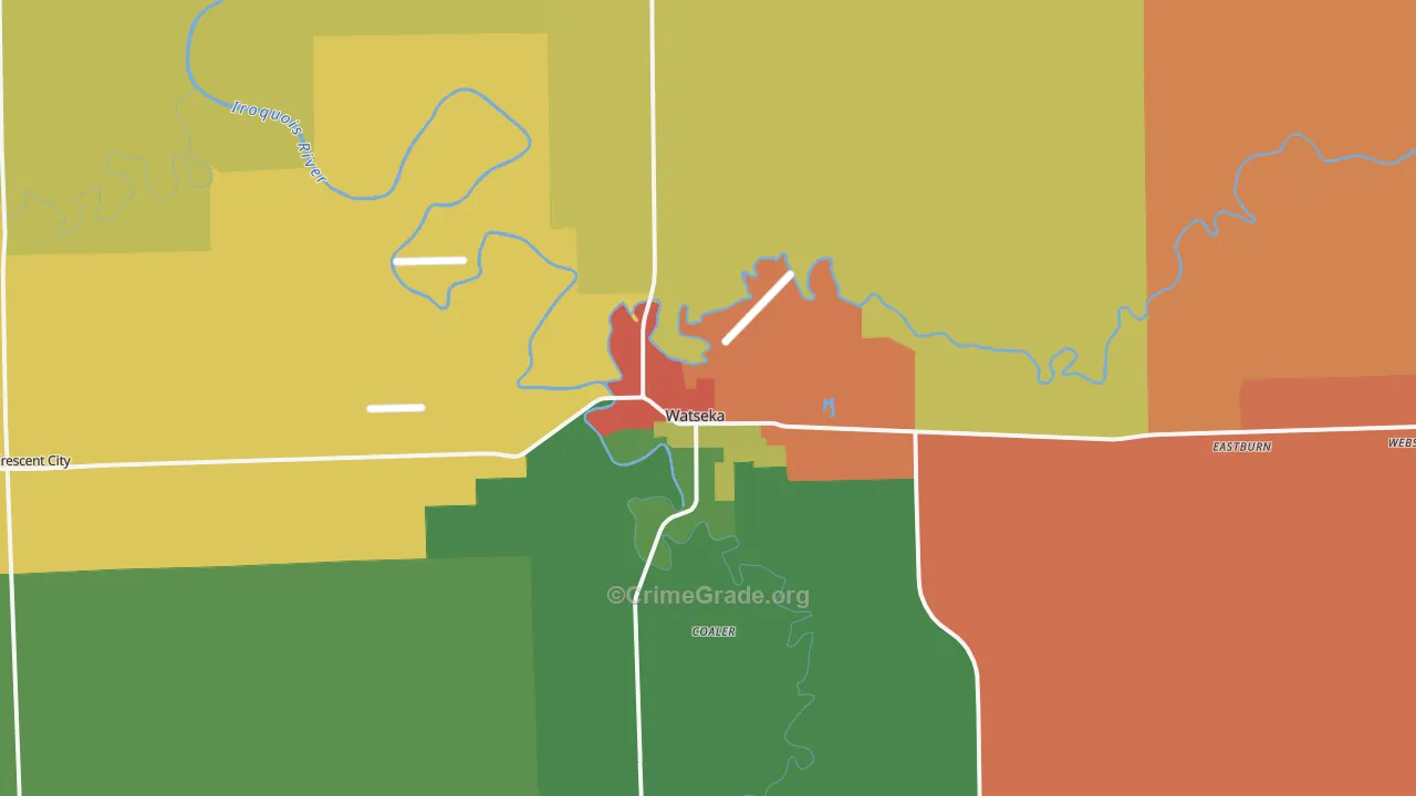 Watseka, IL Map of Burglary Rates