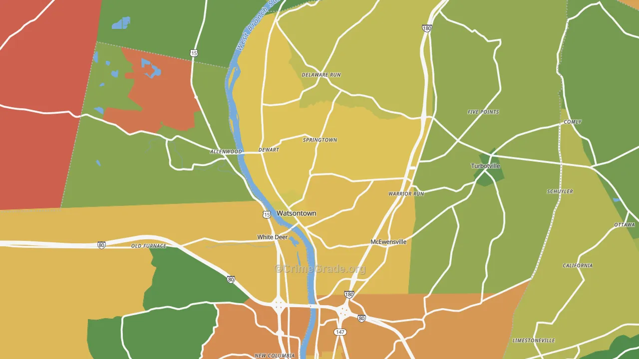 Watsontown, PA Map of Burglary Rates