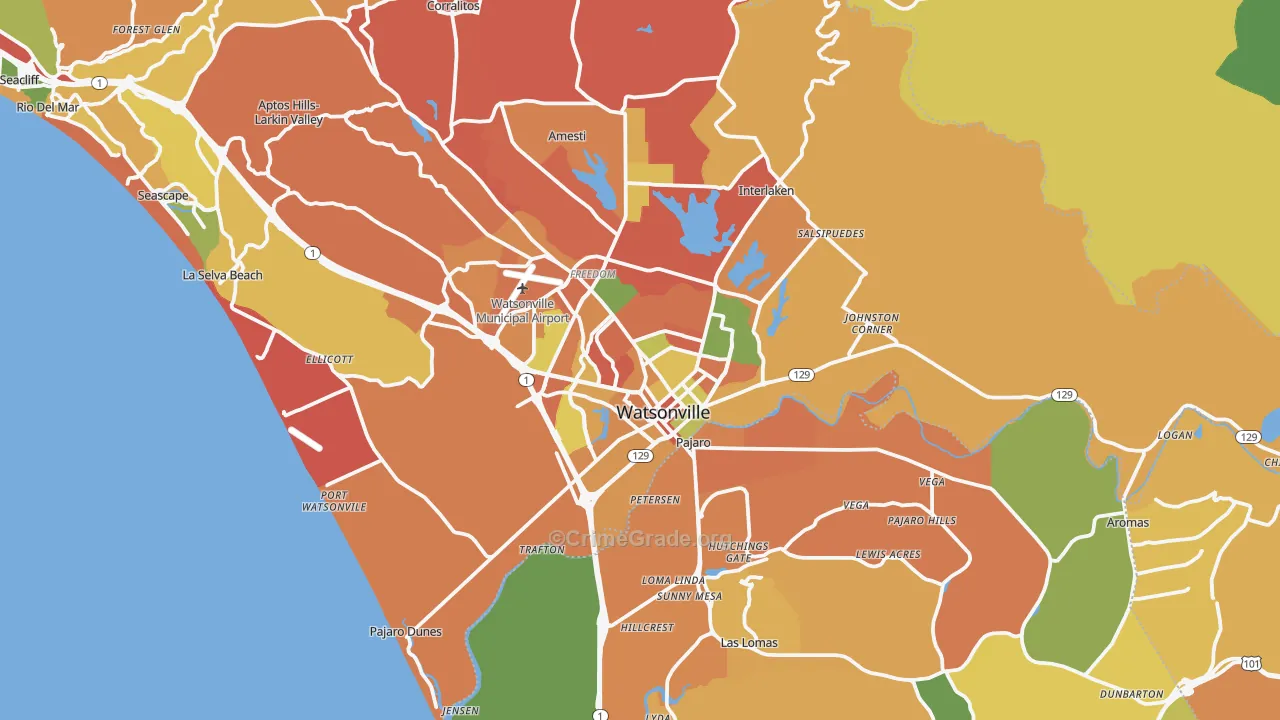 Watsonville, CA Map of Burglary Rates