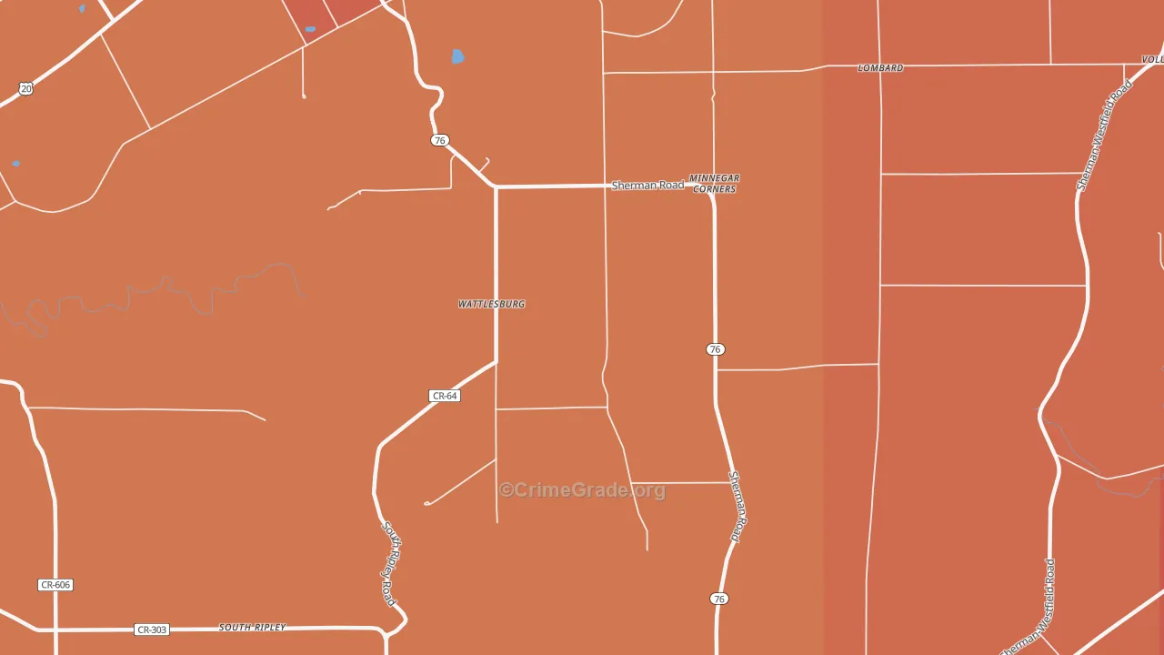 Wattlesburg, NY Map of Burglary Rates