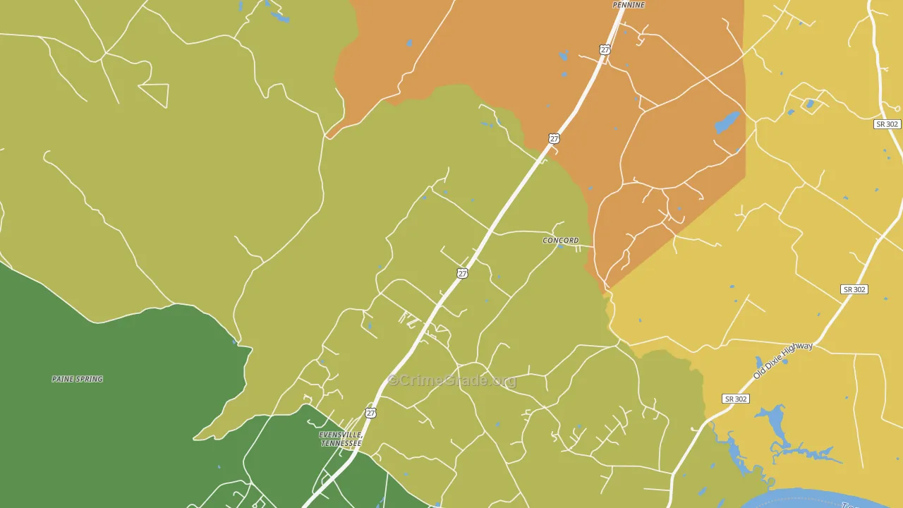 Watts Bar Dam, TN Map of Burglary Rates