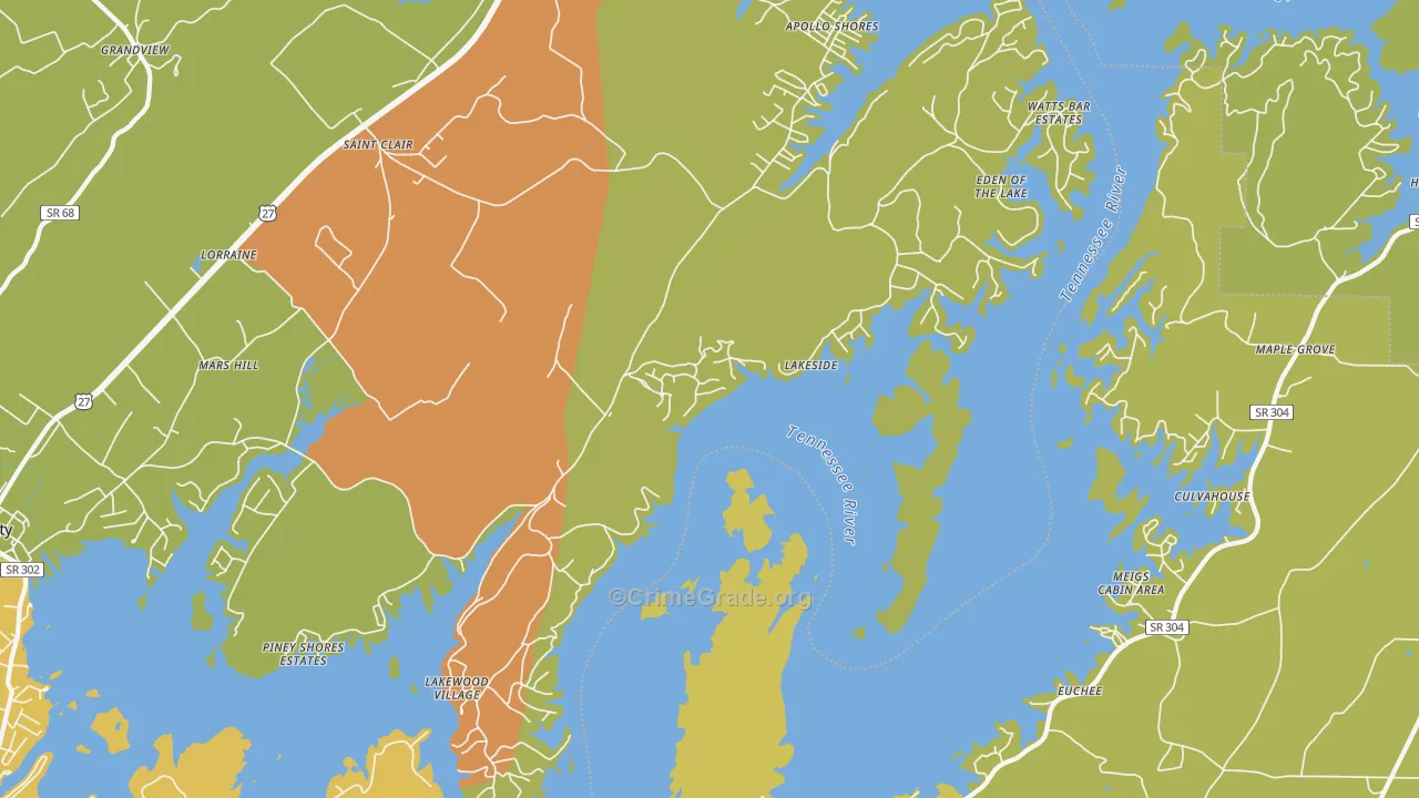 Watts Bar Estates, TN Map of Burglary Rates