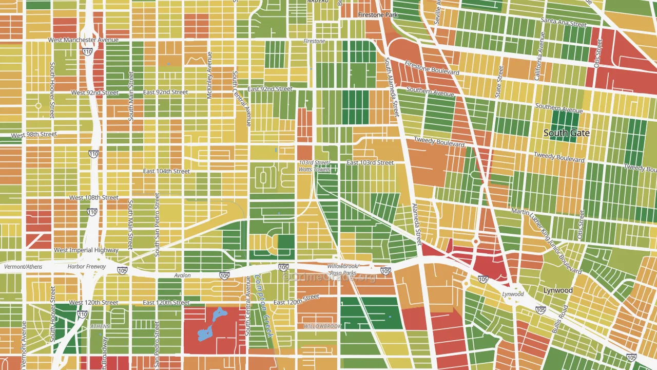 Watts, Los Angeles, CA Map of Burglary Rates