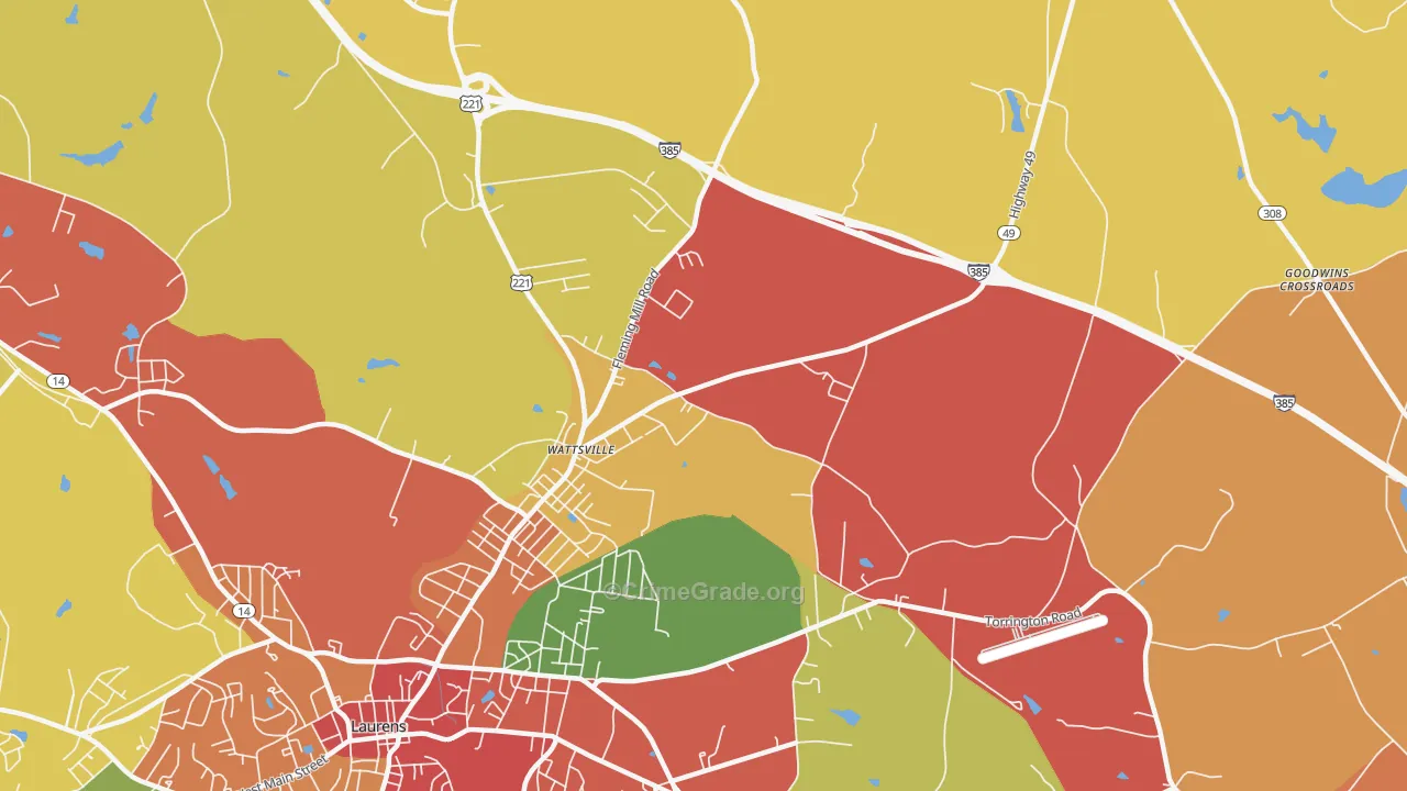Wattsville, SC Map of Burglary Rates