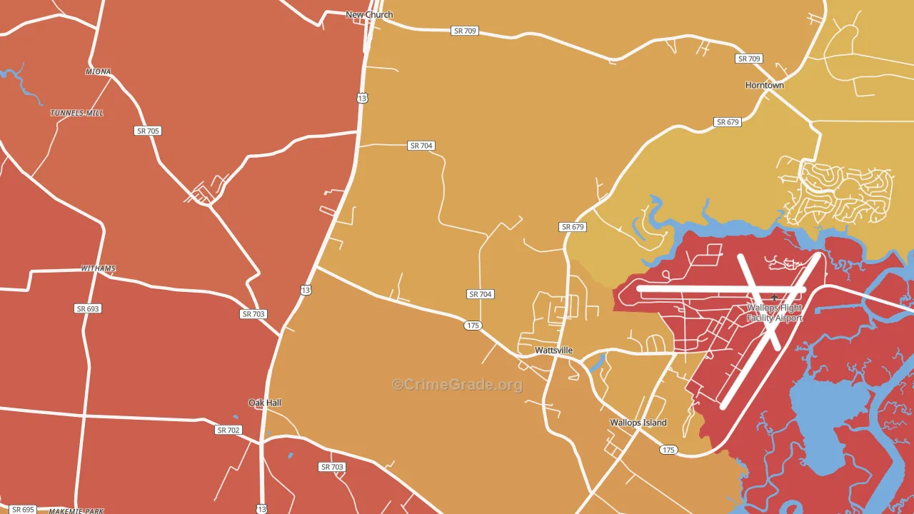 Wattsville, VA Map of Burglary Rates