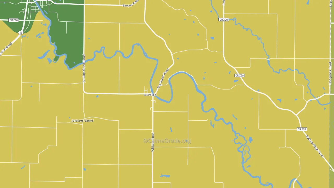 Waubeek, IA Map of Burglary Rates