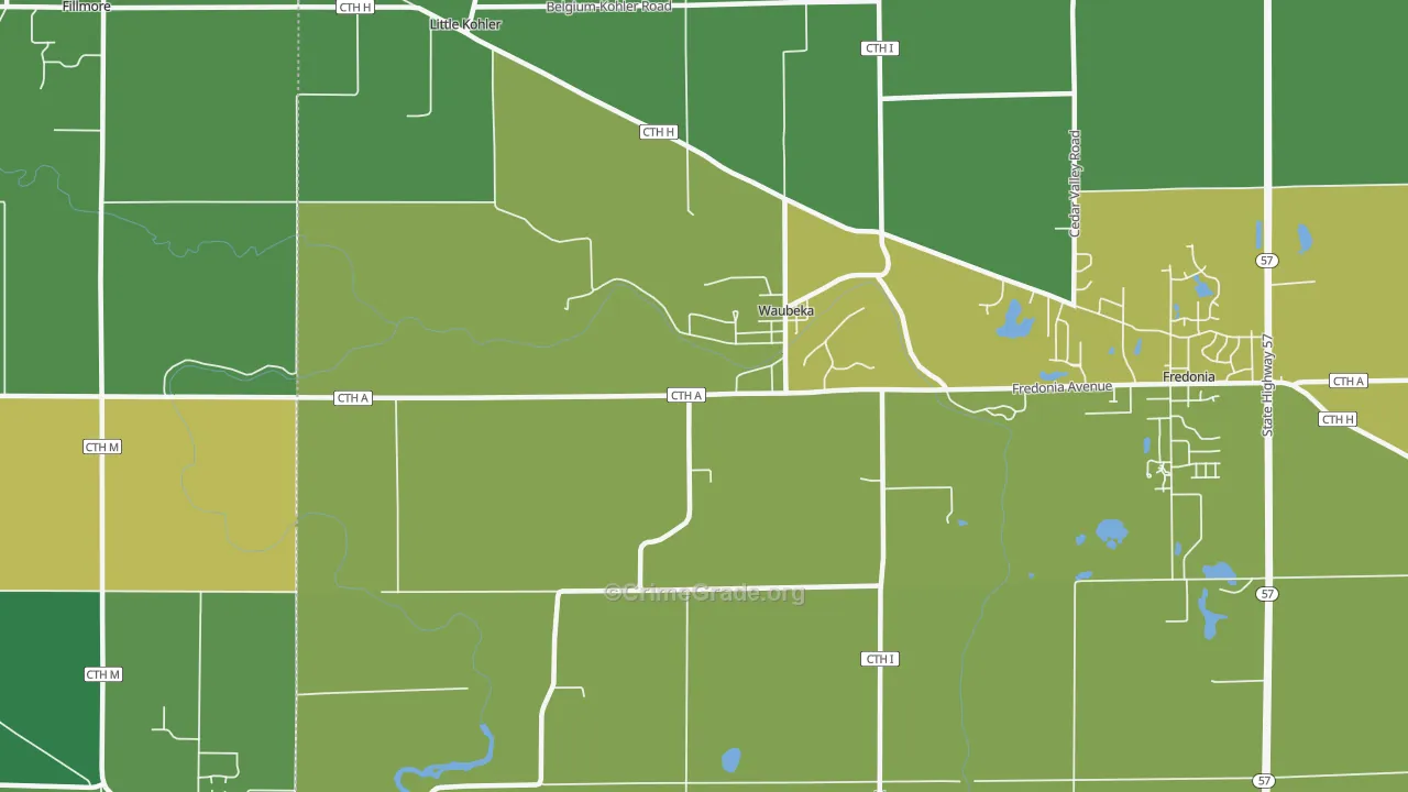 Waubeka, WI Map of Burglary Rates