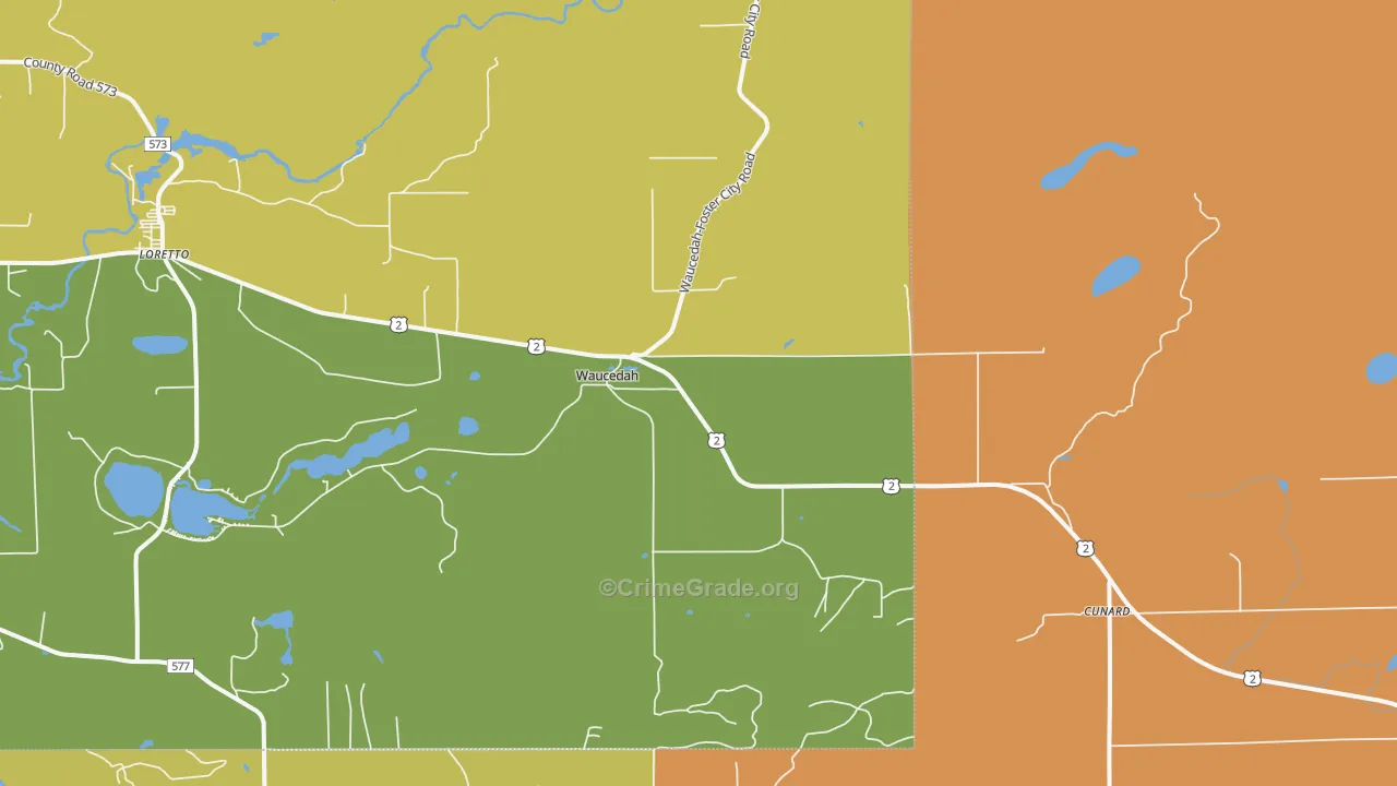 Waucedah, MI Map of Burglary Rates