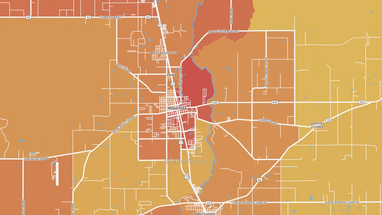 Wauchula, FL Map of Burglary Rates