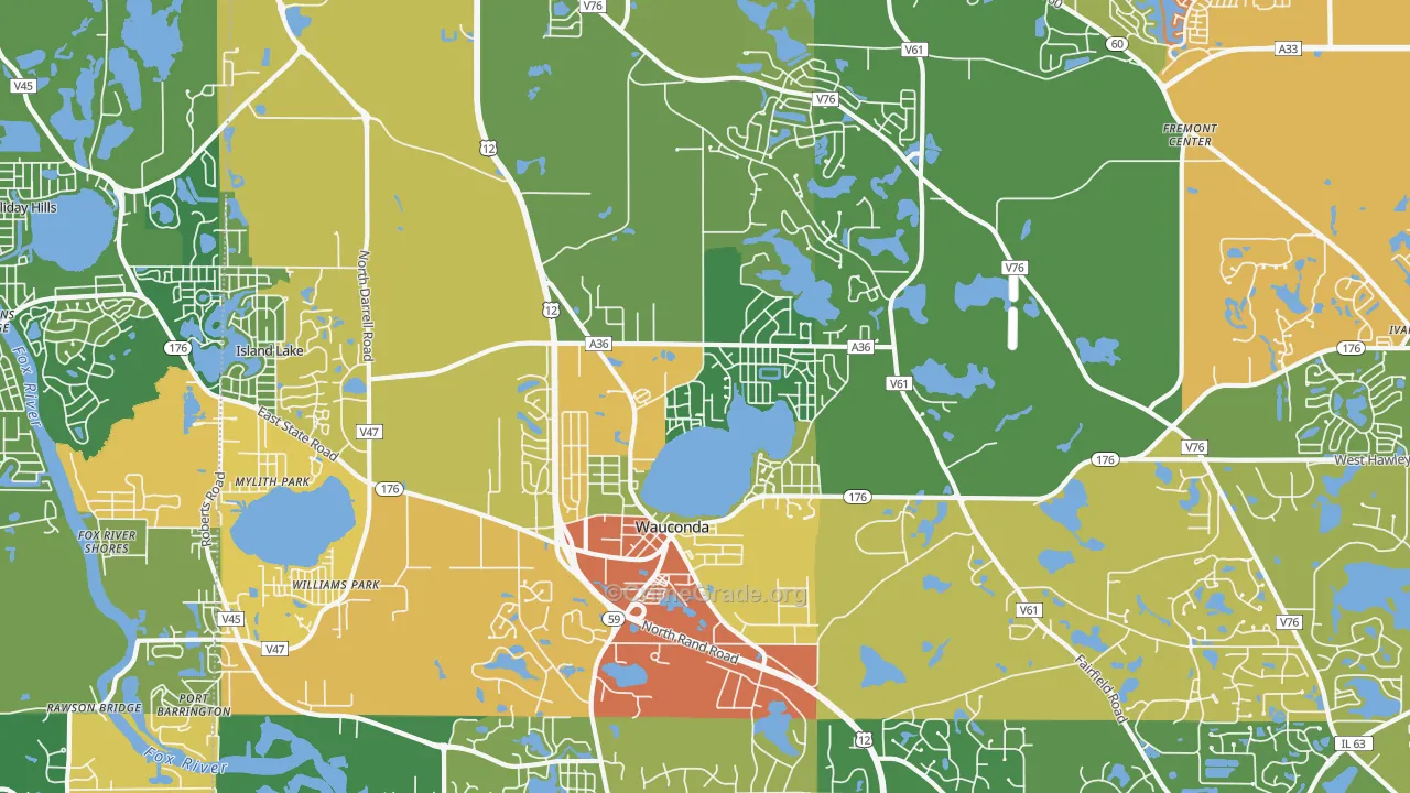 Wauconda, IL Map of Burglary Rates