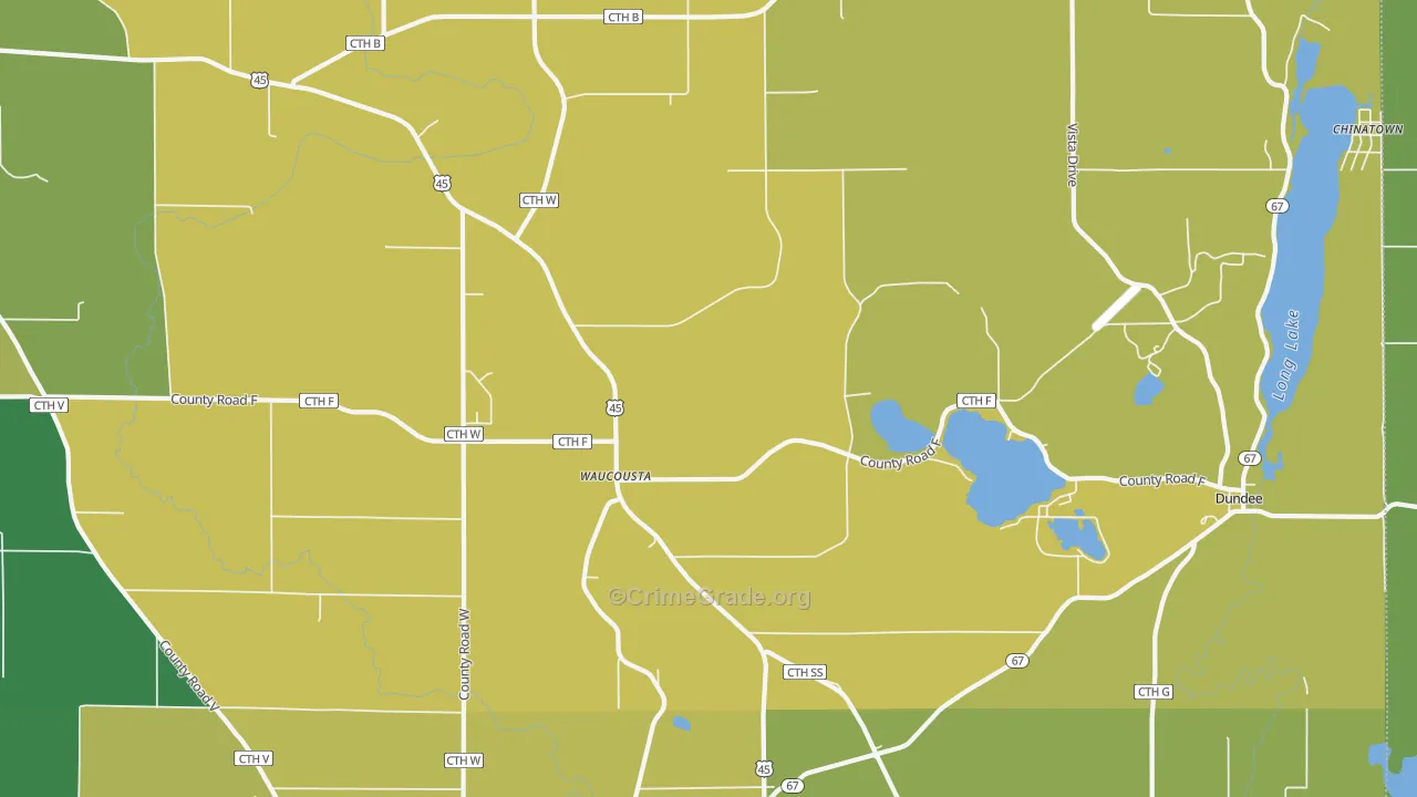 Waucousta, WI Map of Burglary Rates