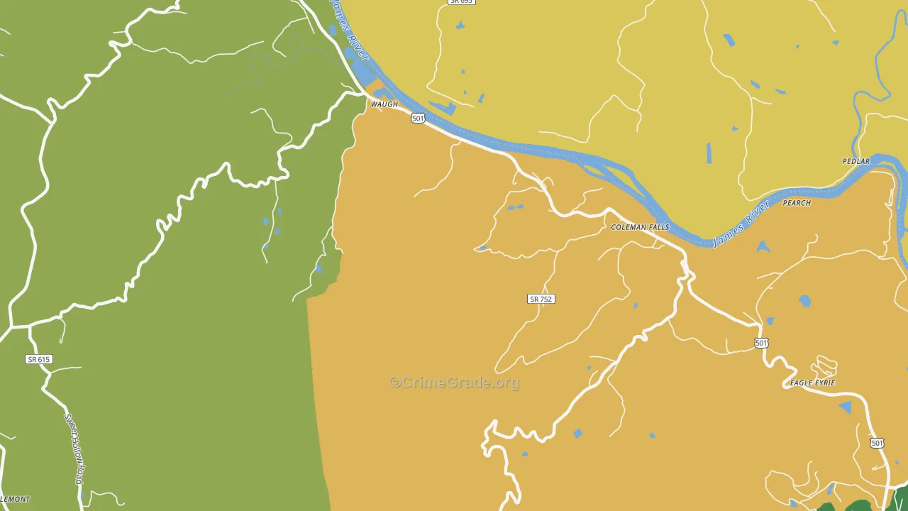 Waugh, VA Map of Burglary Rates