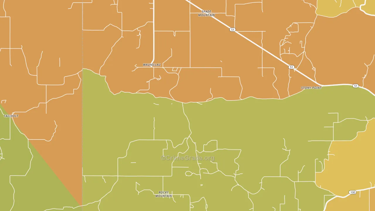 Wauhillau, OK Map of Burglary Rates