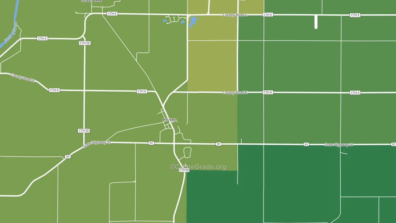 Waukau, WI Map of Burglary Rates