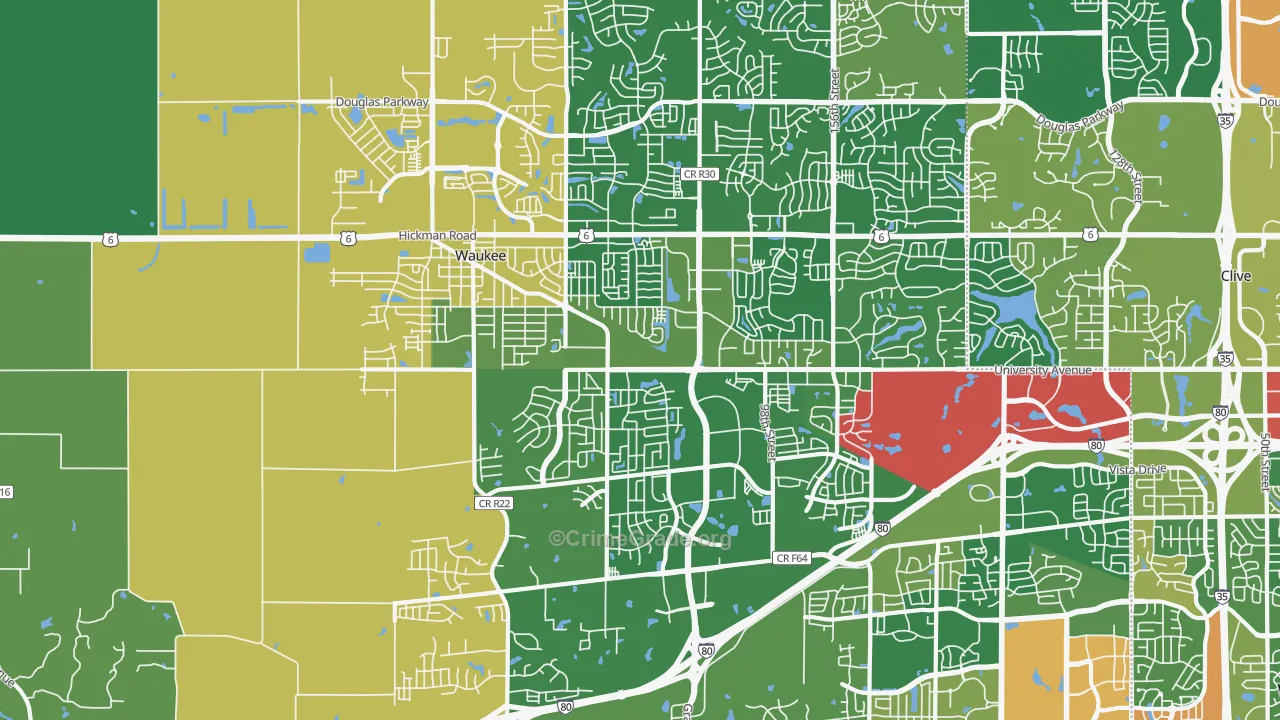 Waukee, IA Map of Burglary Rates