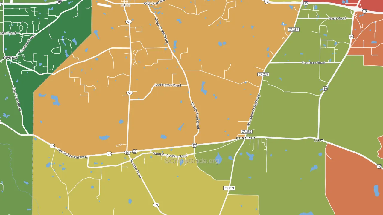 Waukeenah, FL Map of Burglary Rates