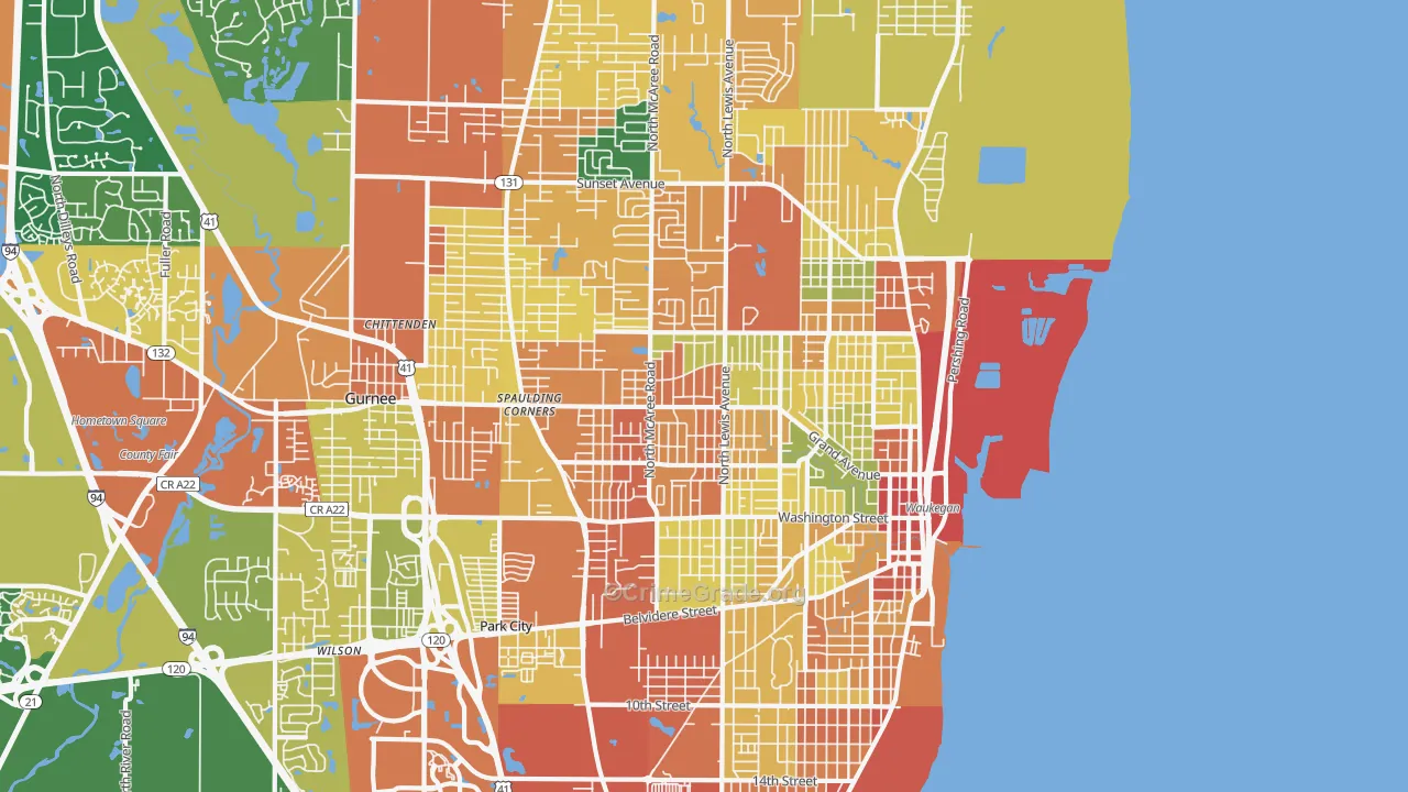 Waukegan, IL Map of Burglary Rates