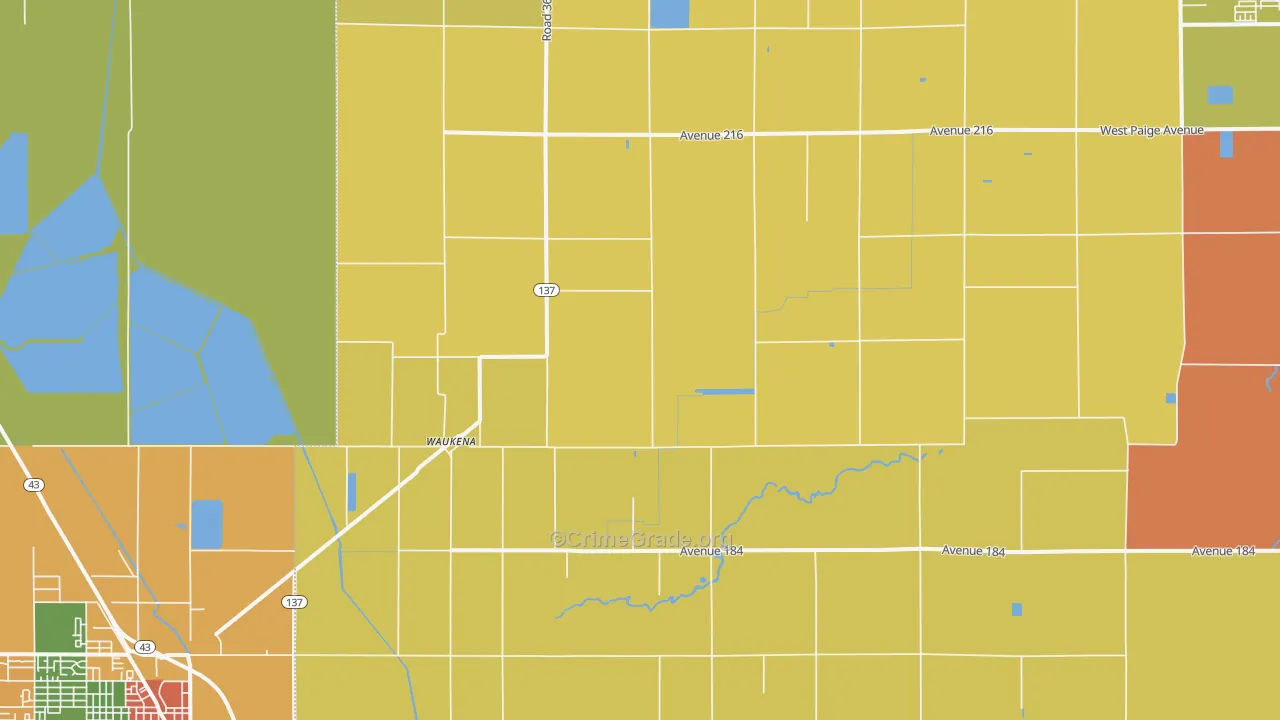 Waukena, CA Map of Burglary Rates