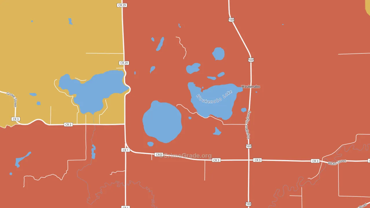 Waukenabo, MN Map of Burglary Rates