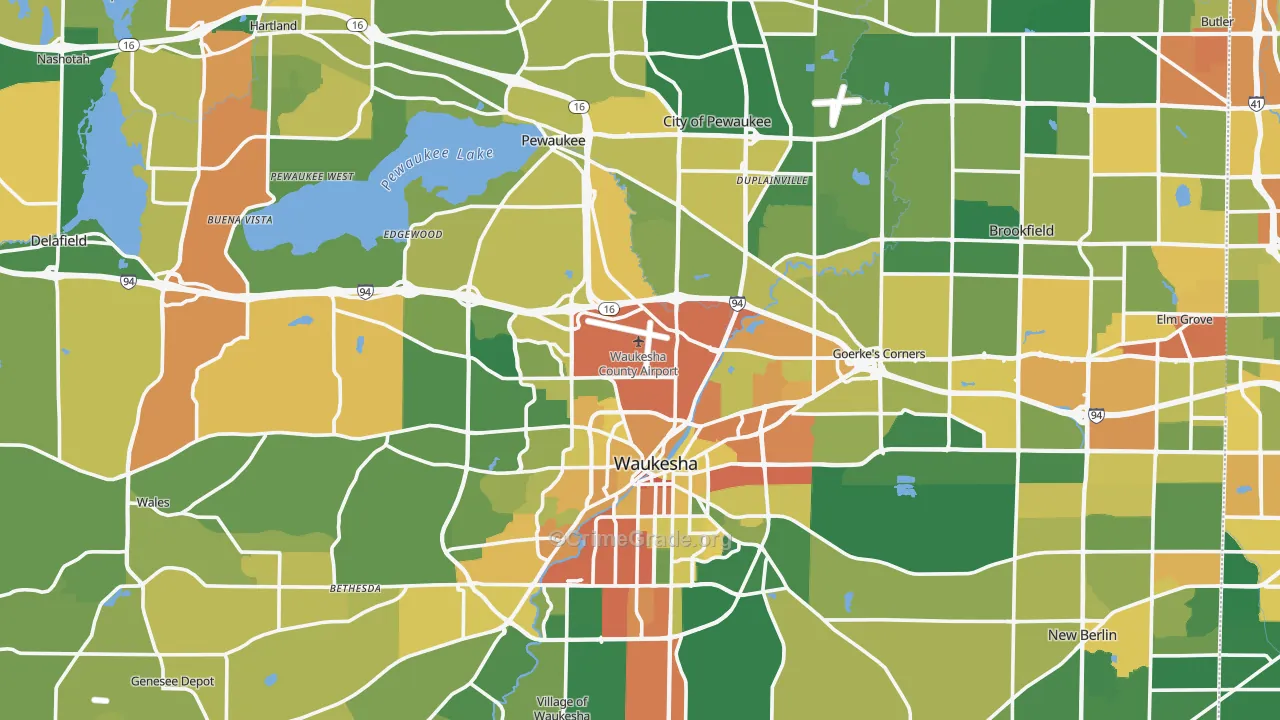 Waukesha County, WI Map of Burglary Rates