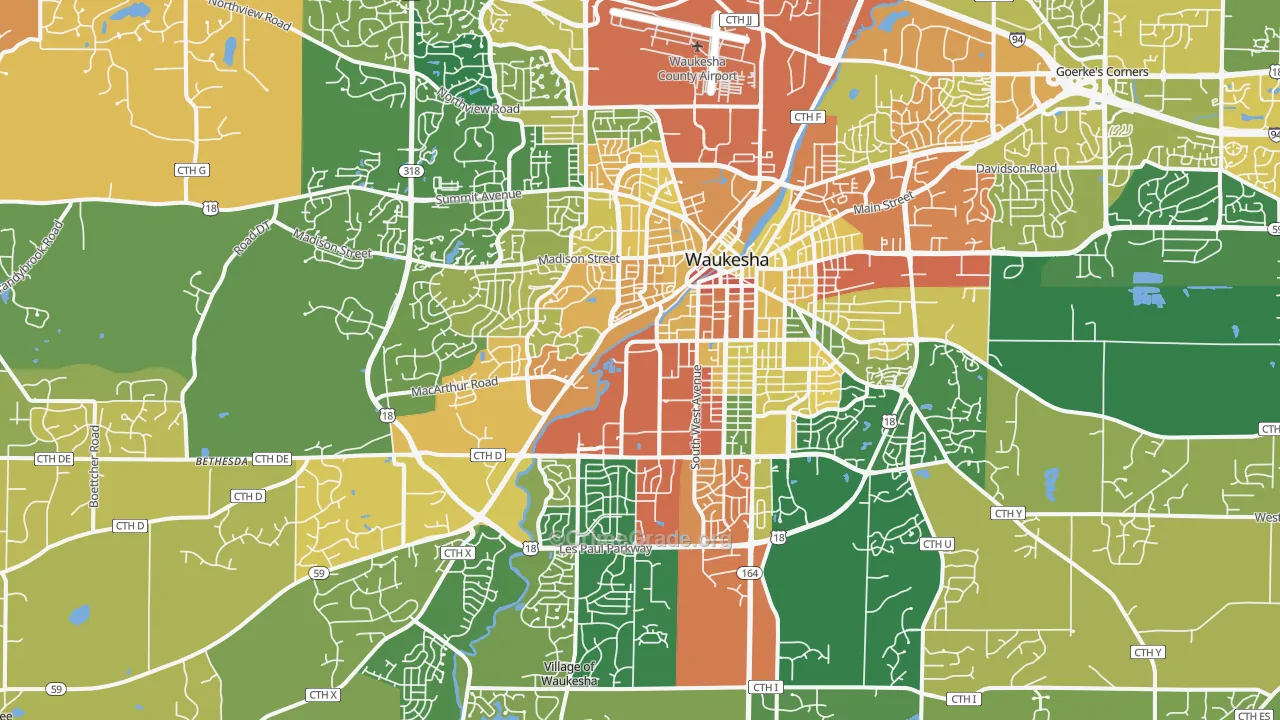Waukesha, WI Map of Burglary Rates