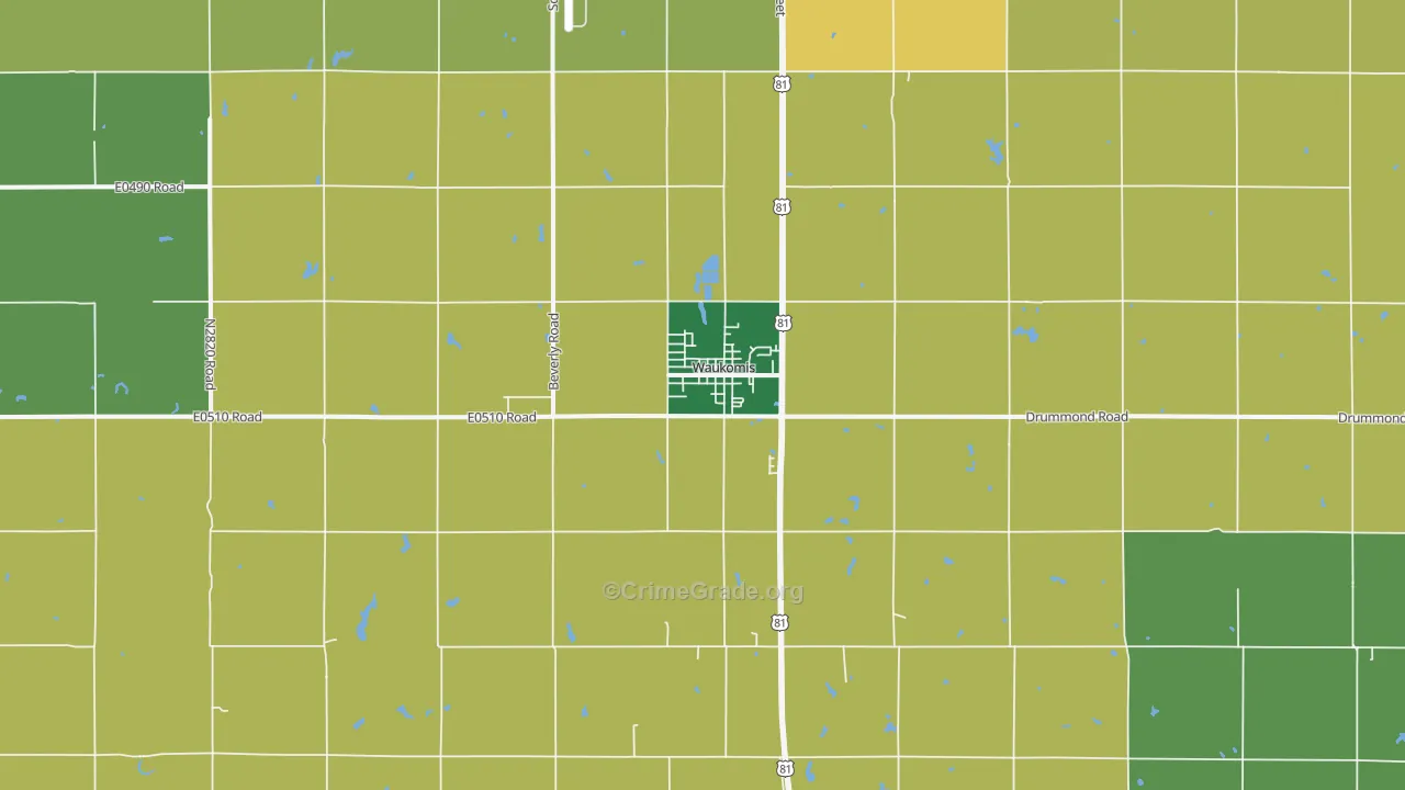Waukomis, OK Map of Burglary Rates