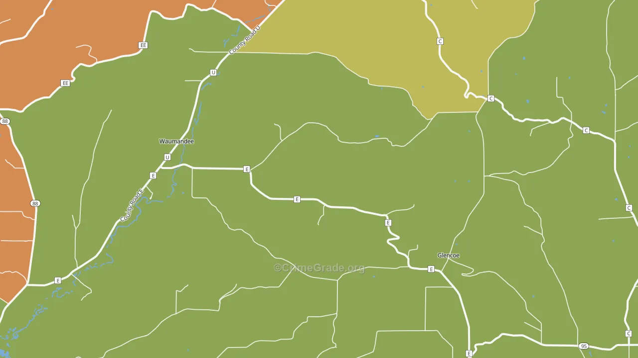 Waumandee, WI Map of Burglary Rates