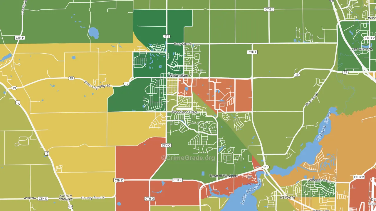 Waunakee, WI Map of Burglary Rates
