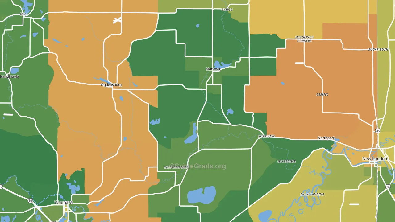 Waupaca County, WI Map of Burglary Rates