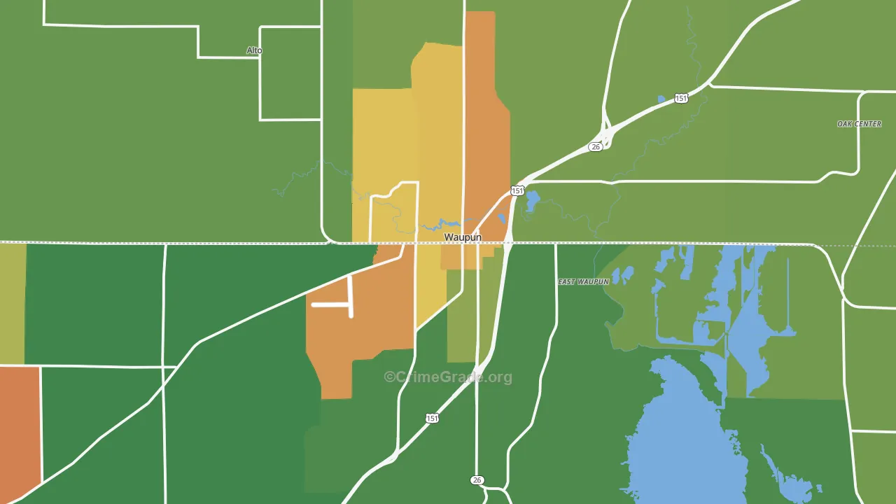 Waupun, WI Map of Burglary Rates