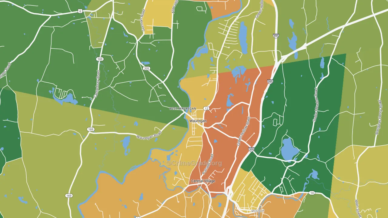 Wauregan, CT Map of Burglary Rates