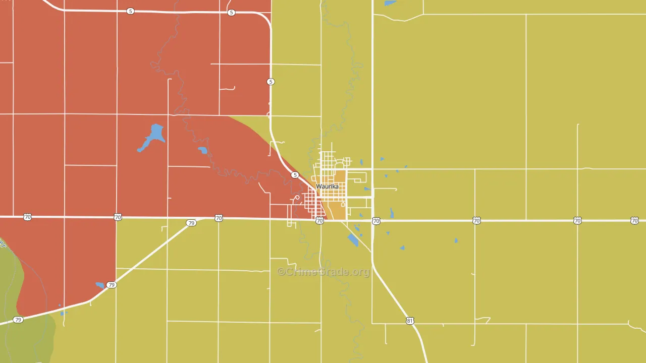 Waurika, OK Map of Burglary Rates
