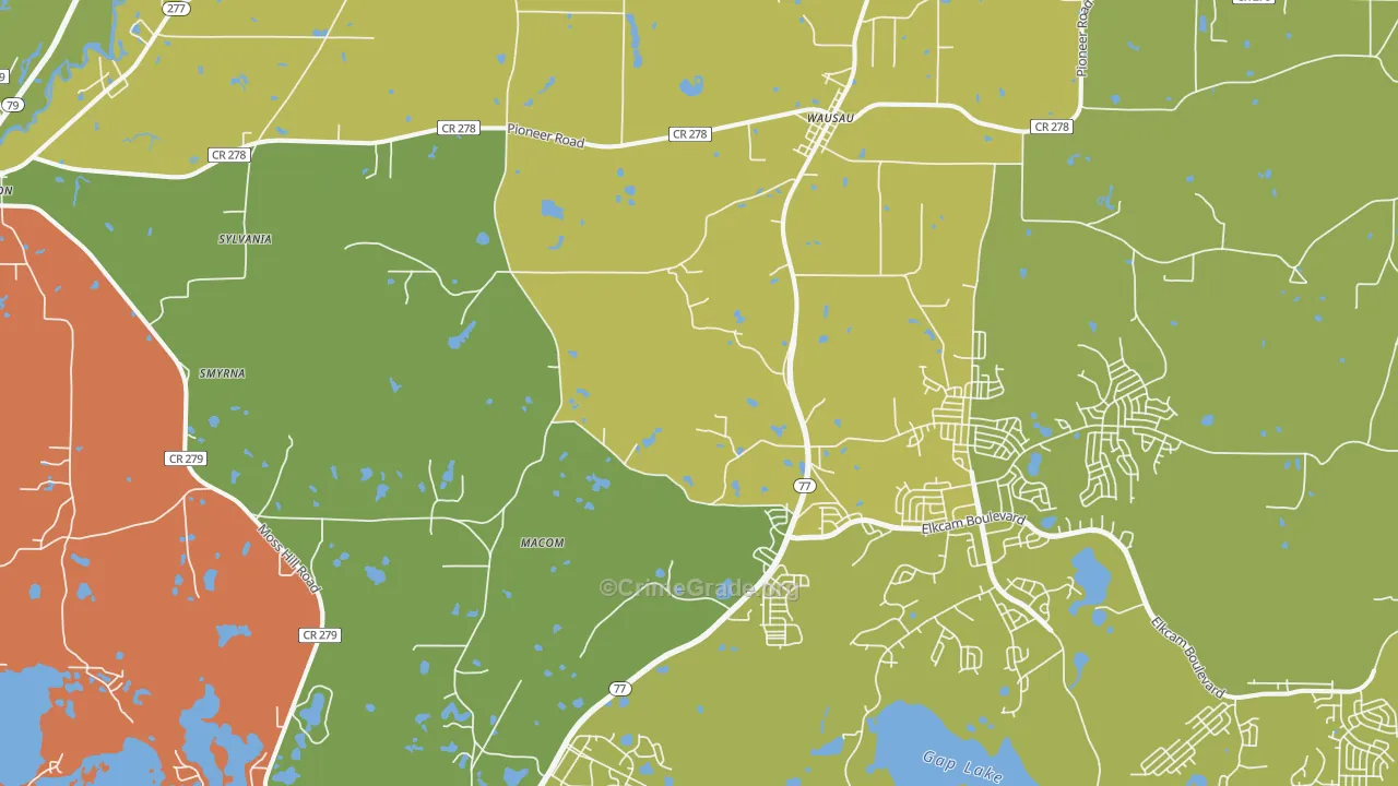 Wausau, FL Map of Burglary Rates