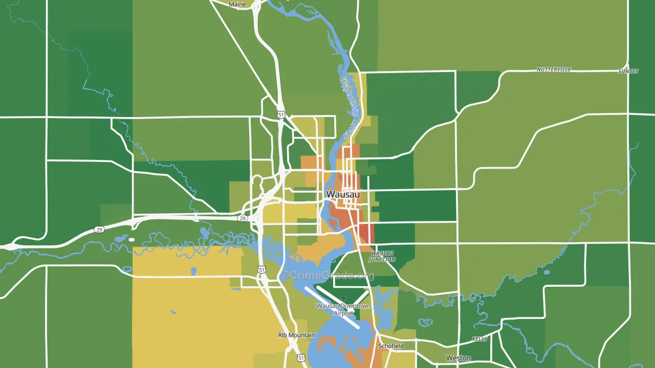 Wausau, WI Map of Burglary Rates