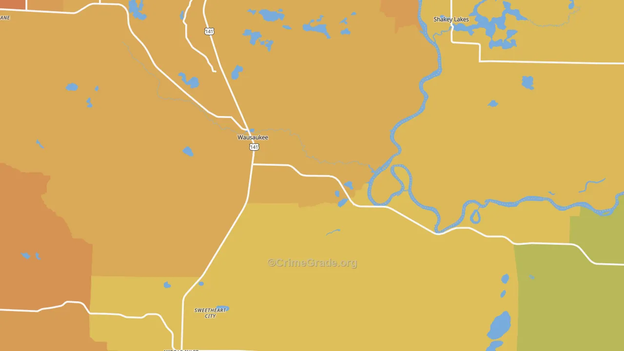 Wausaukee, WI Map of Burglary Rates
