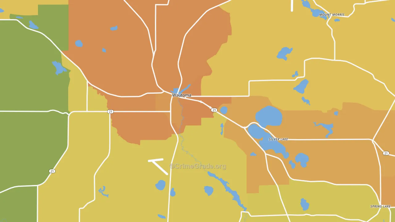 Wautoma, WI Map of Burglary Rates