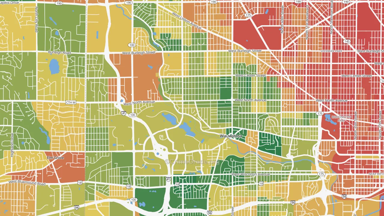 Wauwatosa, WI Map of Burglary Rates
