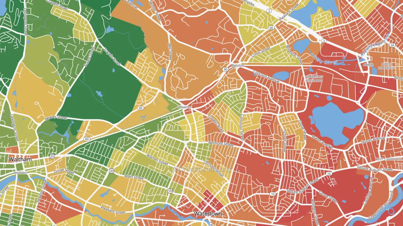 Waverley Square, Belmont, MA Map of Burglary Rates