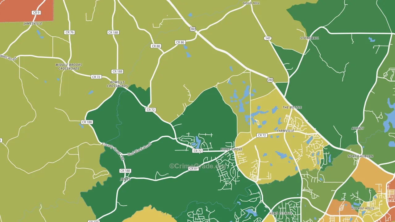 Waverly, AL Map of Burglary Rates
