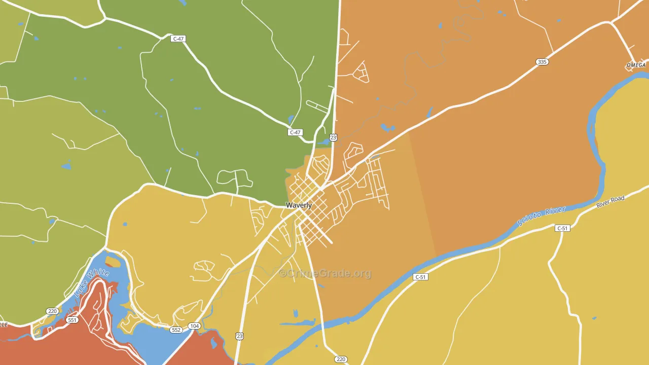 Waverly City, OH Map of Burglary Rates
