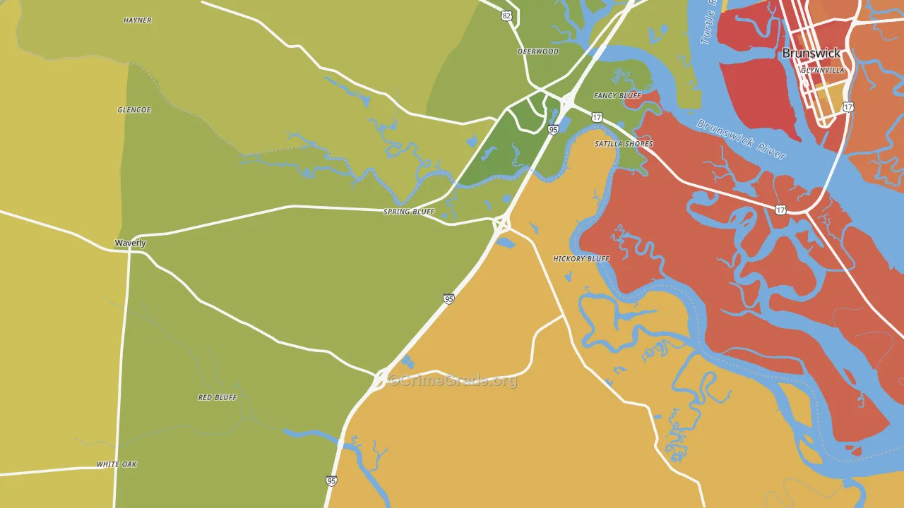 Waverly, GA Map of Burglary Rates