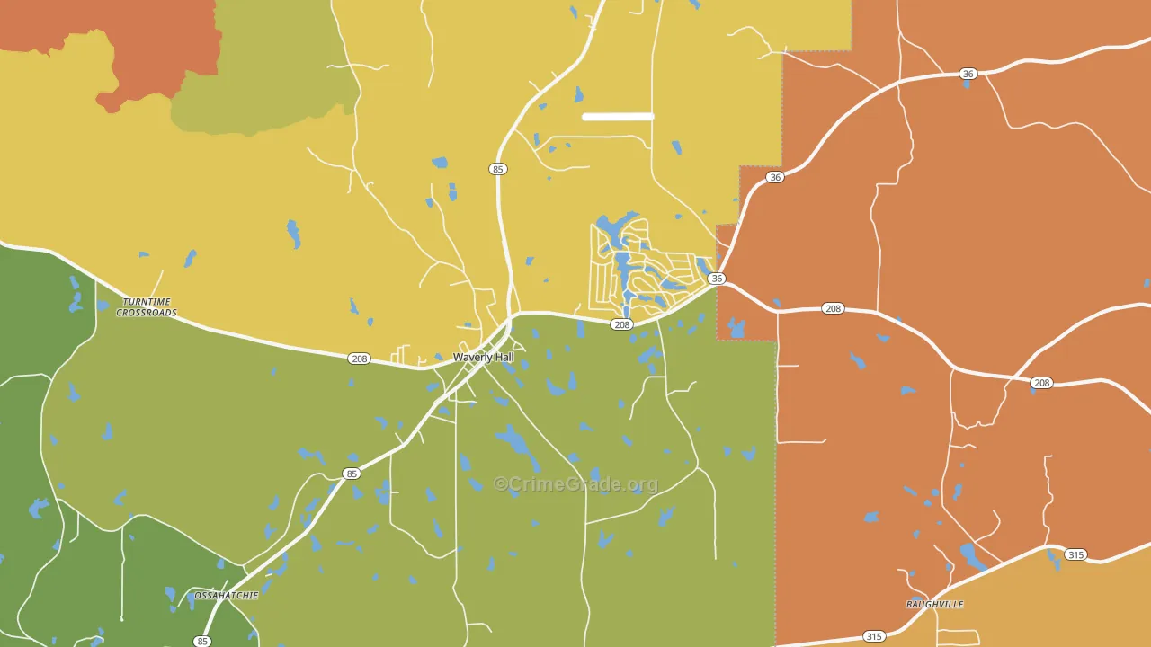 Waverly Hall, GA Map of Burglary Rates