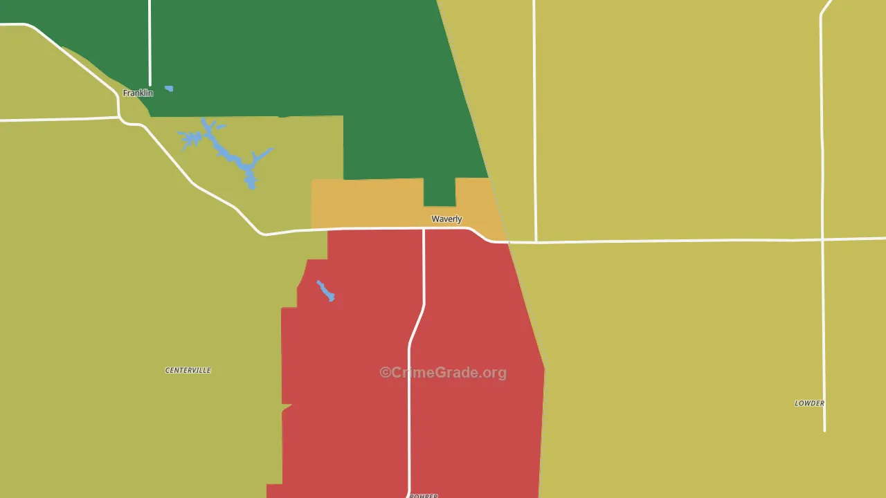 Waverly, IL Map of Burglary Rates