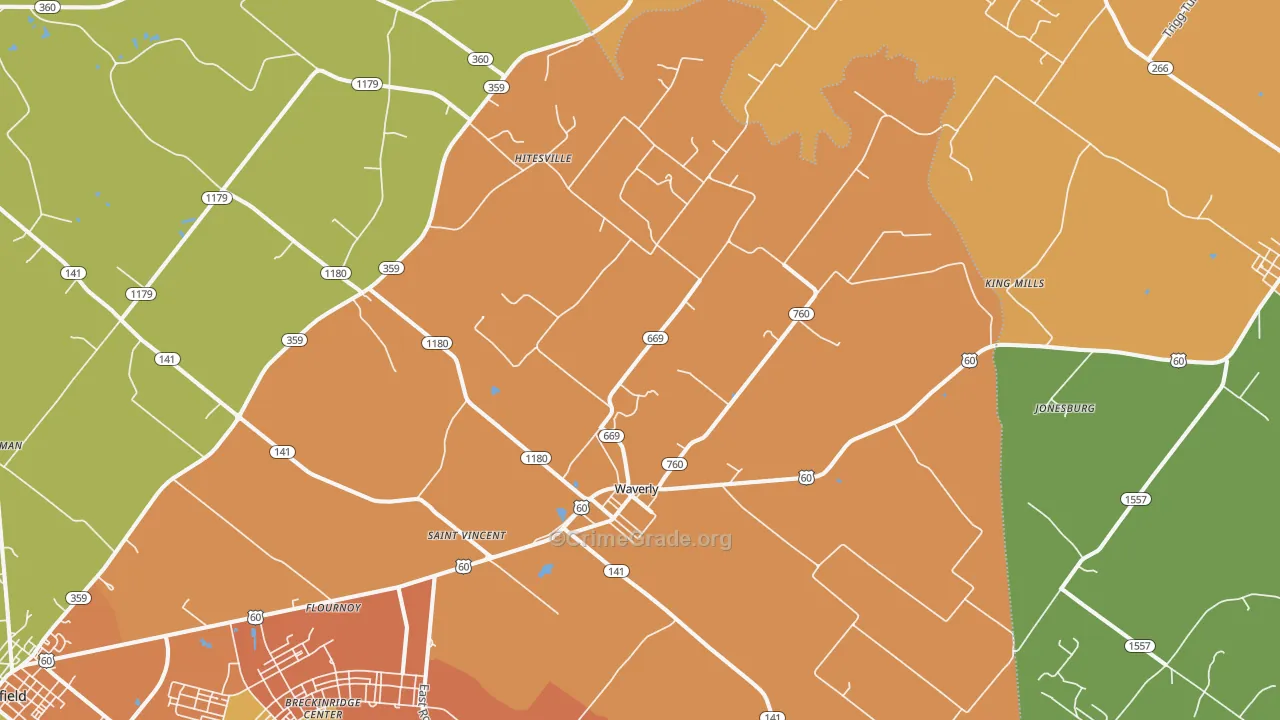 Waverly, KY Map of Burglary Rates