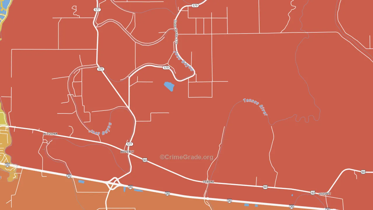 Waverly, LA Map of Burglary Rates