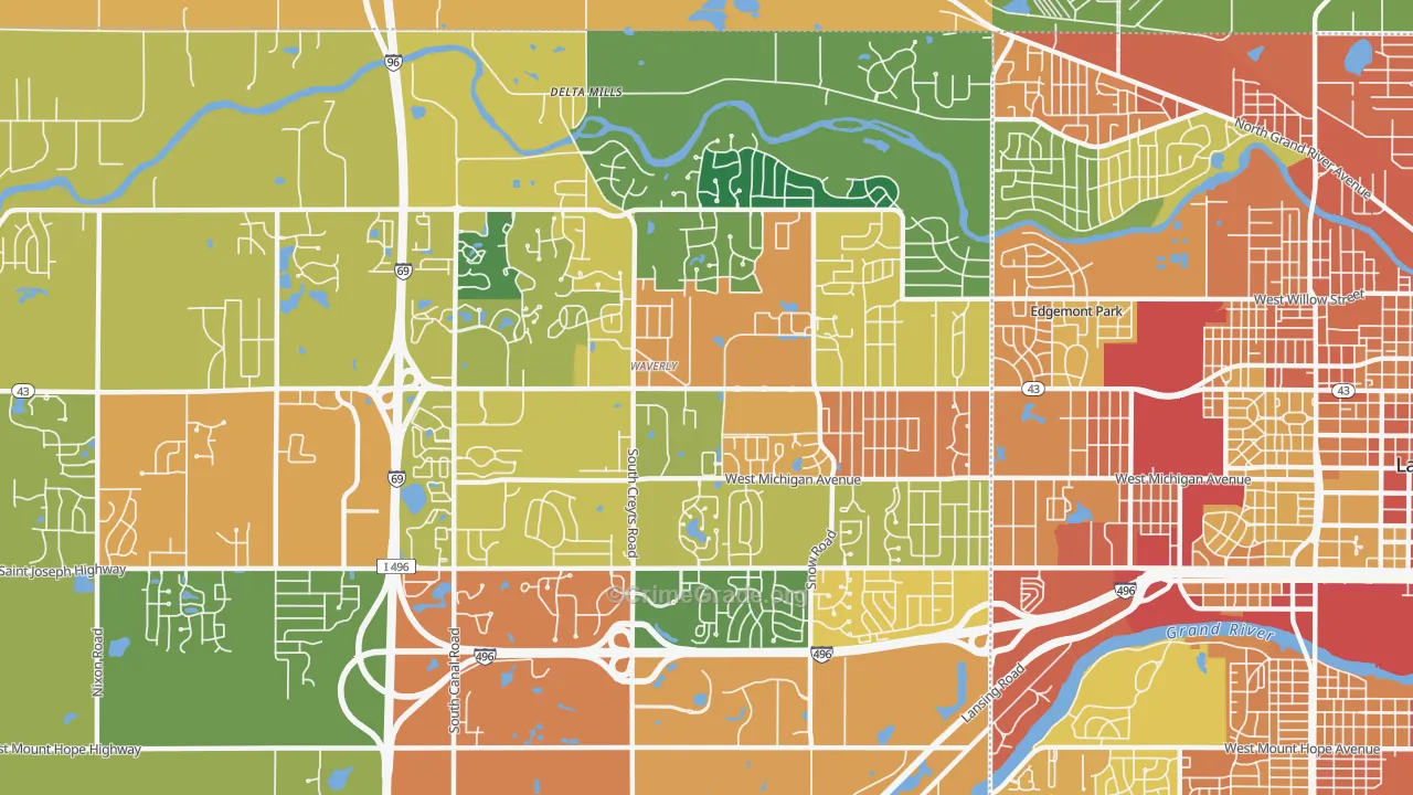 Waverly, MI Map of Burglary Rates