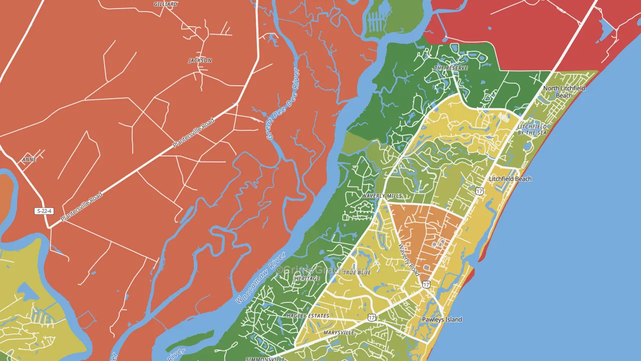 Waverly Mills, SC Map of Burglary Rates